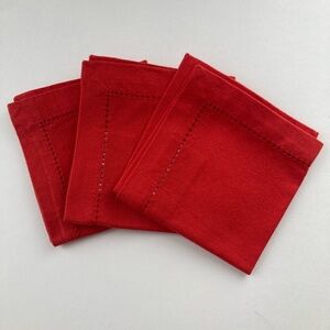 Set of 3 Danica Dining Red Table Napkins Linens India Cotton Tea Party